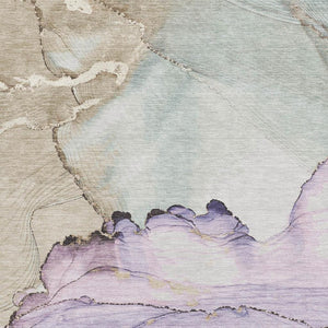 HomeRoots 10' X 14' Abstract Washable Area Rug in Lavender, Beige & Ivory - Durable, UV Protected & Stylish Design 701269