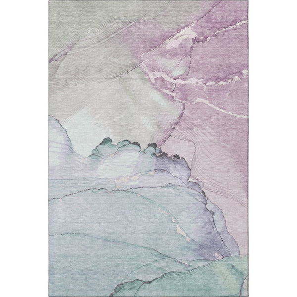 HomeRoots 5' X 8' Stunning Pale Aqua, Lavender & Ivory Abstract Area Rug - Washable, UV Protected & Stylish 701271