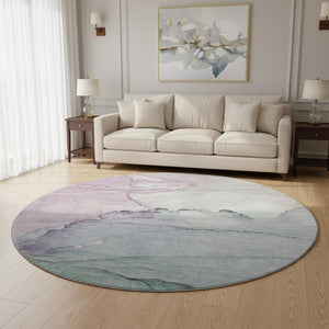 HomeRoots 8' Pale Aqua Lavender Abstract Round Rug - Washable, UV-Protected, Non-Slip for Stylish Spaces 701272
