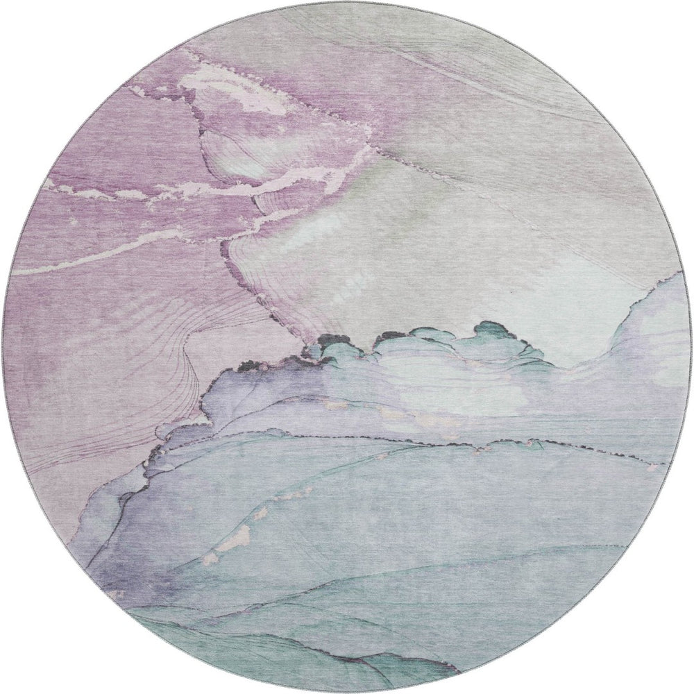 HomeRoots 8' Pale Aqua Lavender Abstract Round Rug - Washable, UV-Protected, Non-Slip for Stylish Spaces 701272