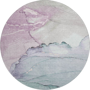 HomeRoots 8' Pale Aqua Lavender Abstract Round Rug - Washable, UV-Protected, Non-Slip for Stylish Spaces 701272