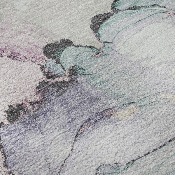 HomeRoots 8' Pale Aqua Lavender Abstract Round Rug - Washable, UV-Protected, Non-Slip for Stylish Spaces 701272
