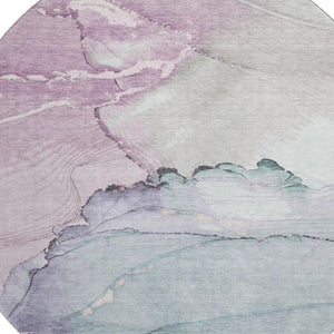 HomeRoots 8' Pale Aqua Lavender Abstract Round Rug - Washable, UV-Protected, Non-Slip for Stylish Spaces 701272