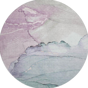 HomeRoots 8' Pale Aqua Lavender Abstract Round Rug - Washable, UV-Protected, Non-Slip for Stylish Spaces 701272