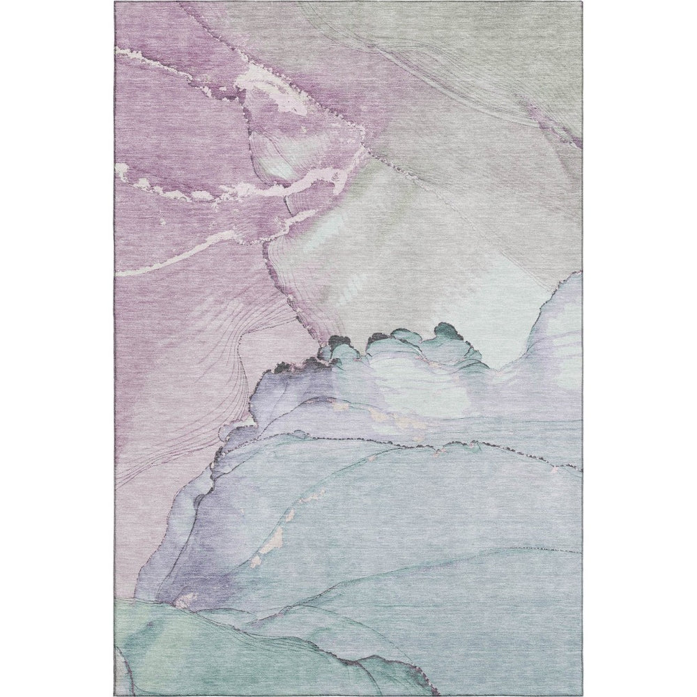 HomeRoots 8' X 10' Abstract Washable Area Rug in Pale Aqua, Lavender & Ivory – UV Protected, Stain Resistant! 701273