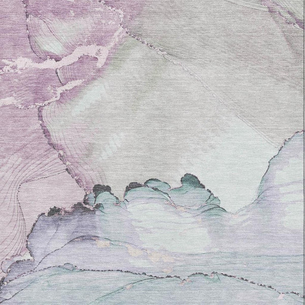 HomeRoots 8' X 10' Abstract Washable Area Rug in Pale Aqua, Lavender & Ivory – UV Protected, Stain Resistant! 701273