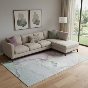 HomeRoots 9' X 12' Stylish Abstract Area Rug in Pale Aqua, Lavender & Ivory – Stain-Resistant, UV Protected & Durable 701274