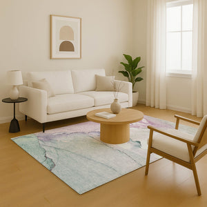 HomeRoots 9' X 12' Stylish Abstract Area Rug in Pale Aqua, Lavender & Ivory – Stain-Resistant, UV Protected & Durable 701274