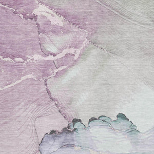HomeRoots 9' X 12' Stylish Abstract Area Rug in Pale Aqua, Lavender & Ivory – Stain-Resistant, UV Protected & Durable 701274