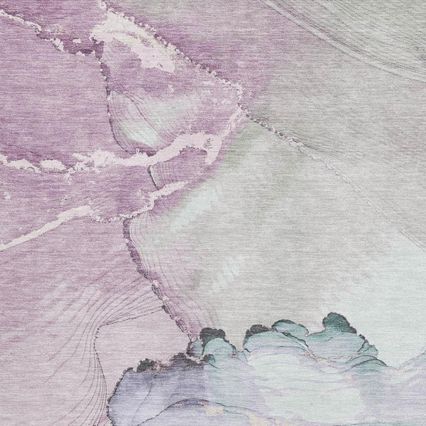 HomeRoots 9' X 12' Stylish Abstract Area Rug in Pale Aqua, Lavender & Ivory – Stain-Resistant, UV Protected & Durable 701274