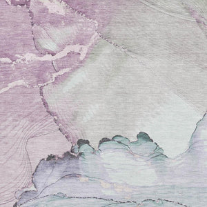 HomeRoots 10' x 14' Modern Abstract Washable Area Rug in Pale Aqua, Lavender & Ivory - UV & Stain Resistant! 701275