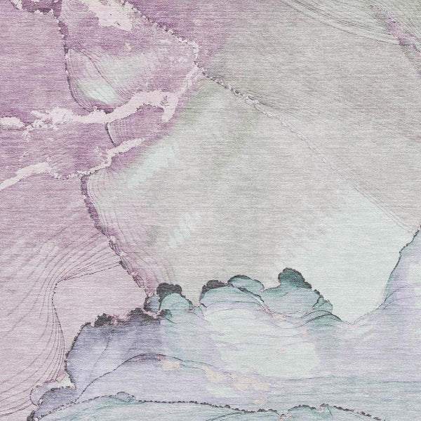 HomeRoots 10' x 14' Modern Abstract Washable Area Rug in Pale Aqua, Lavender & Ivory - UV & Stain Resistant! 701275