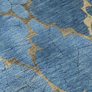 HomeRoots 9' X 12' Elegant Blue and Gold Damask Area Rug – Washable, UV Protected, Perfect for High-Traffic Spaces! 701280