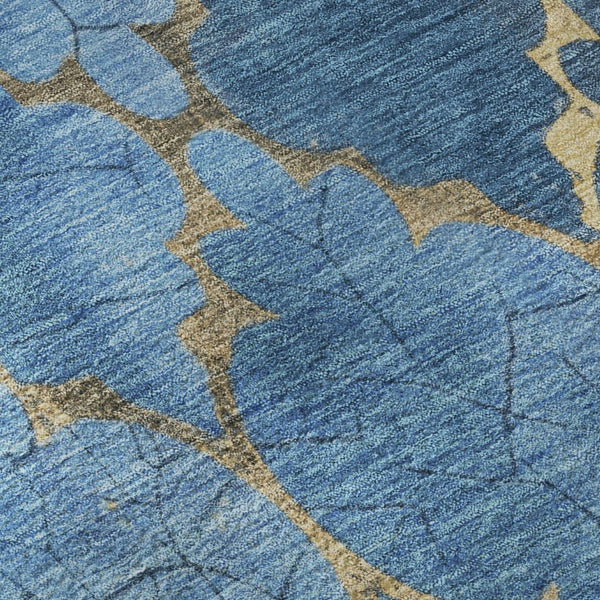 HomeRoots 9' X 12' Elegant Blue and Gold Damask Area Rug – Washable, UV Protected, Perfect for High-Traffic Spaces! 701280