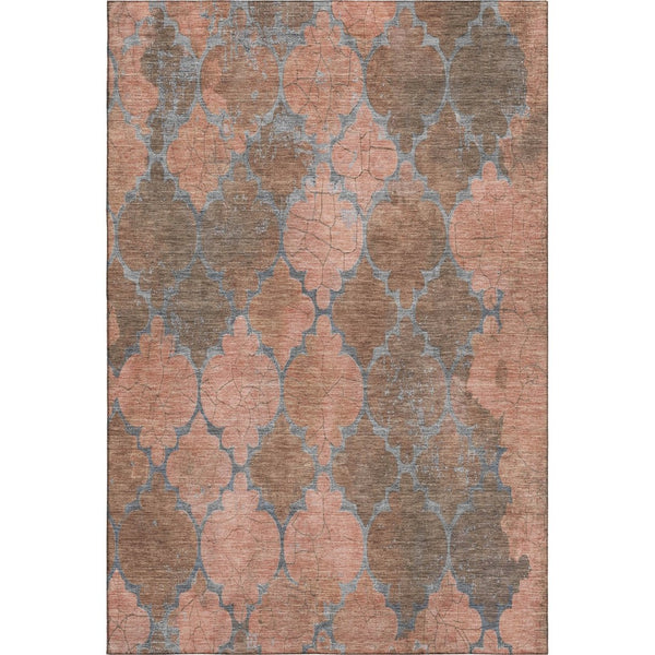 HomeRoots 5' Stylish Copper and Gray Damask Area Rug - Washable, UV-Protected, Durable for High Traffic Spaces 701283