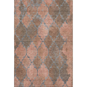 HomeRoots 8' X 10' Copper and Gray Damask Area Rug - Washable, UV-Protected, Stain-Resistant Design for Homes 701285