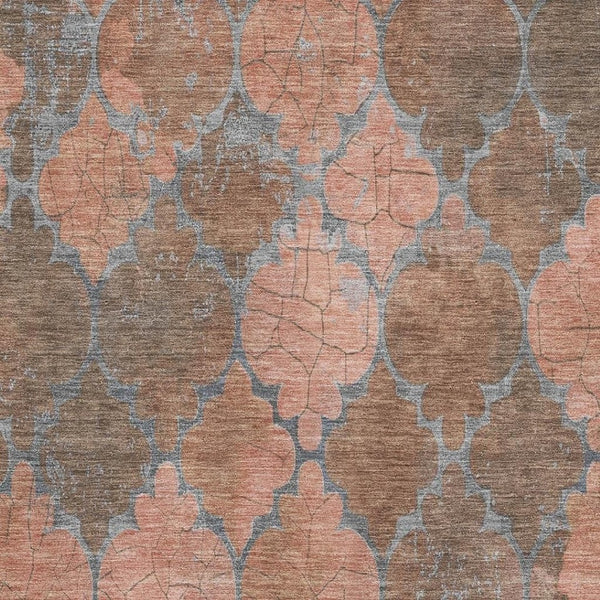 HomeRoots 8' X 10' Copper and Gray Damask Area Rug - Washable, UV-Protected, Stain-Resistant Design for Homes 701285