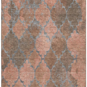 HomeRoots 8' X 10' Copper and Gray Damask Area Rug - Washable, UV-Protected, Stain-Resistant Design for Homes 701285