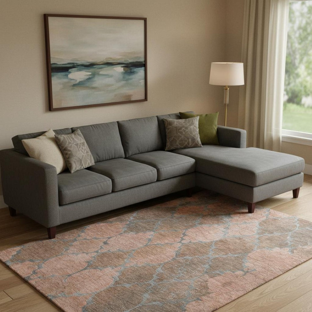 HomeRoots 9' X 12' Copper and Gray Damask Area Rug – Washable, UV-Protected, Stylish & Durable for High-Traffic Areas 701286