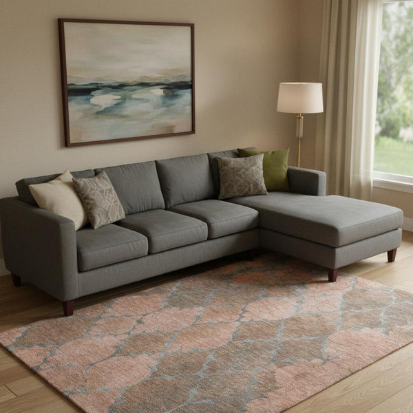HomeRoots 9' X 12' Copper and Gray Damask Area Rug – Washable, UV-Protected, Stylish & Durable for High-Traffic Areas 701286
