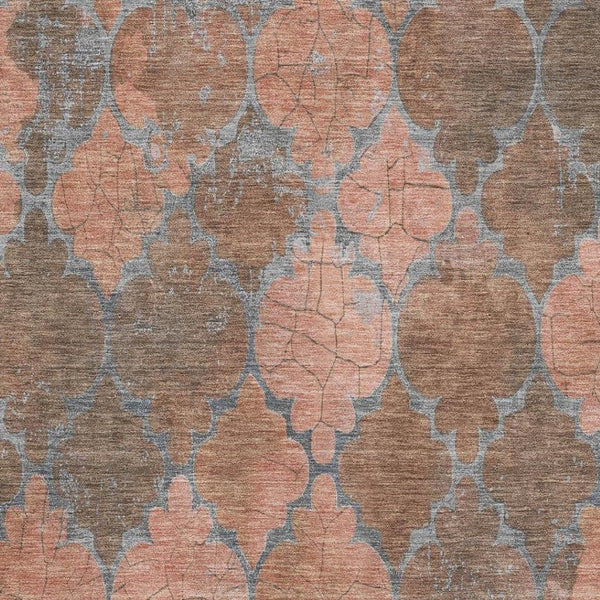 HomeRoots 9' X 12' Copper and Gray Damask Area Rug – Washable, UV-Protected, Stylish & Durable for High-Traffic Areas 701286