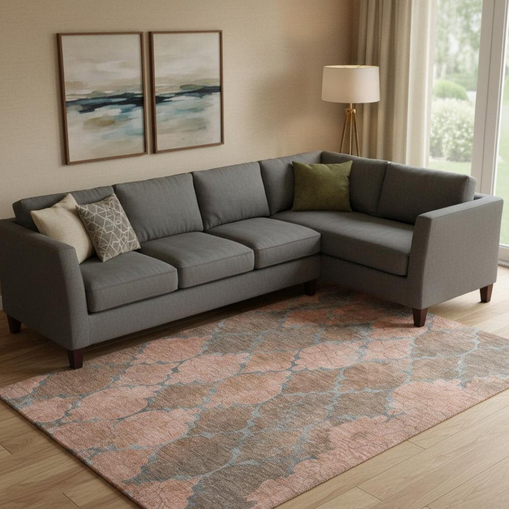 HomeRoots 10' X 14' Copper and Gray Damask Area Rug - Washable, UV Protected, Durable for Busy Homes! 701287