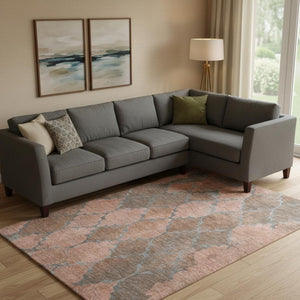 HomeRoots 10' X 14' Copper and Gray Damask Area Rug - Washable, UV Protected, Durable for Busy Homes! 701287