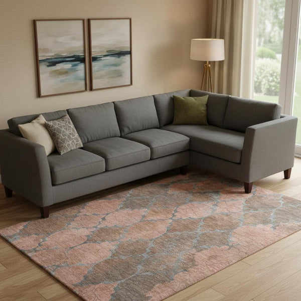HomeRoots 10' X 14' Copper and Gray Damask Area Rug - Washable, UV Protected, Durable for Busy Homes! 701287
