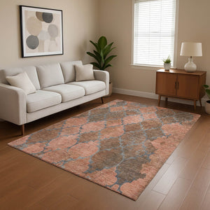HomeRoots 10' X 14' Copper and Gray Damask Area Rug - Washable, UV Protected, Durable for Busy Homes! 701287