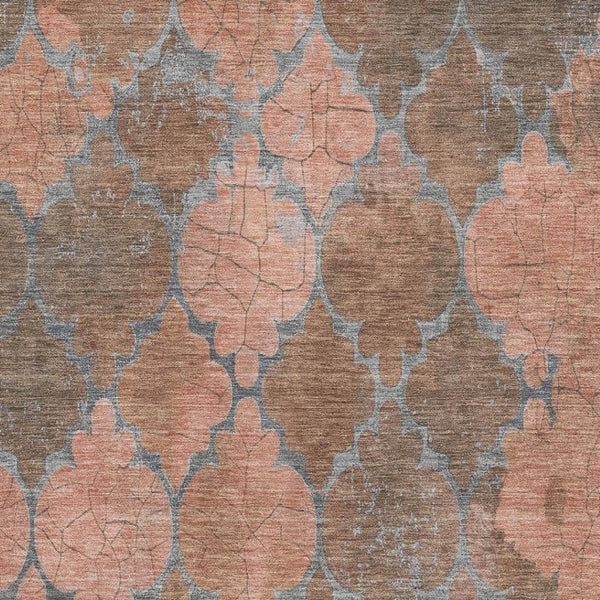 HomeRoots 10' X 14' Copper and Gray Damask Area Rug - Washable, UV Protected, Durable for Busy Homes! 701287