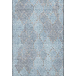 HomeRoots 5' Denim Blue & Beige Damask Washable Area Rug - Stain Resistant, UV Protected, Durable Style for Homes 701289