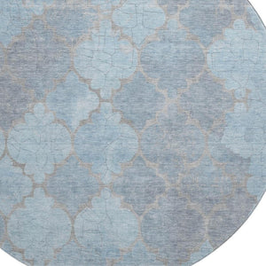 HomeRoots 8' Denim Blue and Beige Damask Round Rug - Stylish, Washable, UV-Protected, Stain-Resistant Elegance 701290