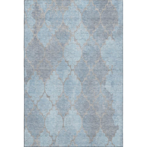 HomeRoots 8' X 10' Denim Blue & Beige Damask Area Rug – Washable, UV Protected, Durable & Elegant Design 701291