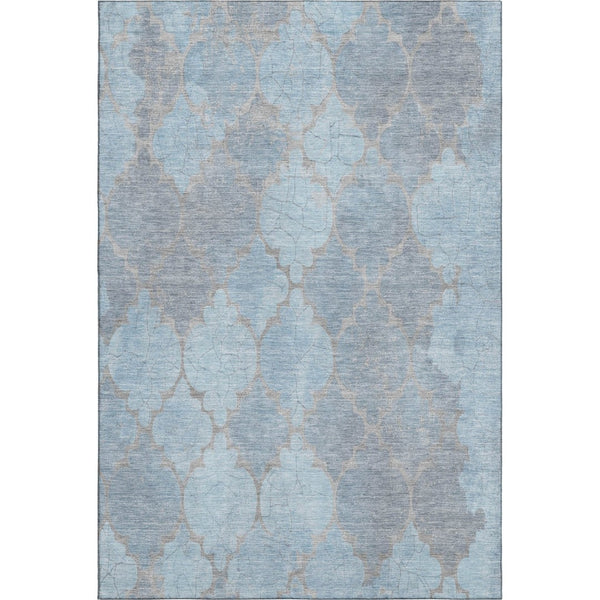 HomeRoots 8' X 10' Denim Blue & Beige Damask Area Rug – Washable, UV Protected, Durable & Elegant Design 701291
