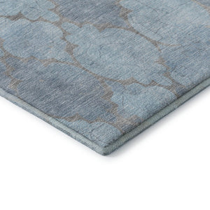 HomeRoots 8' X 10' Denim Blue & Beige Damask Area Rug – Washable, UV Protected, Durable & Elegant Design 701291