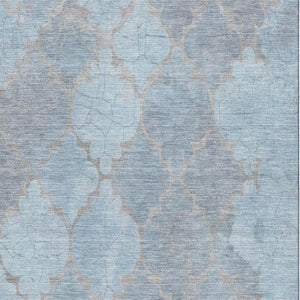 HomeRoots 8' X 10' Denim Blue & Beige Damask Area Rug – Washable, UV Protected, Durable & Elegant Design 701291