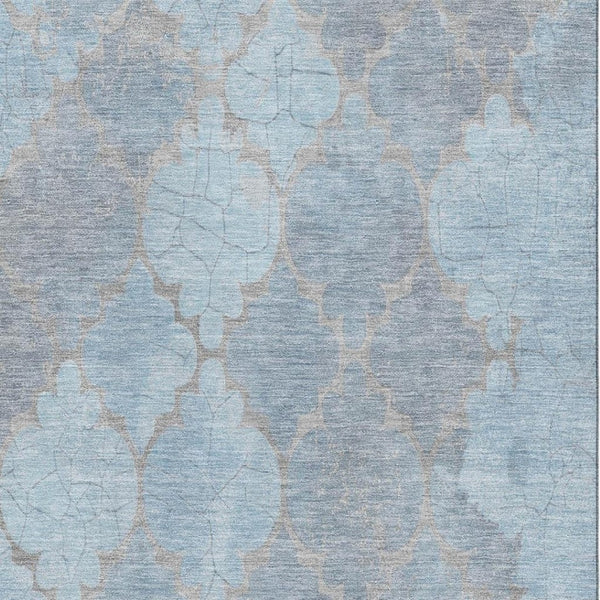 HomeRoots 8' X 10' Denim Blue & Beige Damask Area Rug – Washable, UV Protected, Durable & Elegant Design 701291