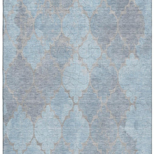 HomeRoots 8' X 10' Denim Blue & Beige Damask Area Rug – Washable, UV Protected, Durable & Elegant Design 701291