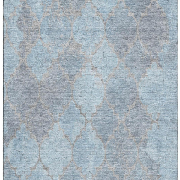HomeRoots 8' X 10' Denim Blue & Beige Damask Area Rug – Washable, UV Protected, Durable & Elegant Design 701291