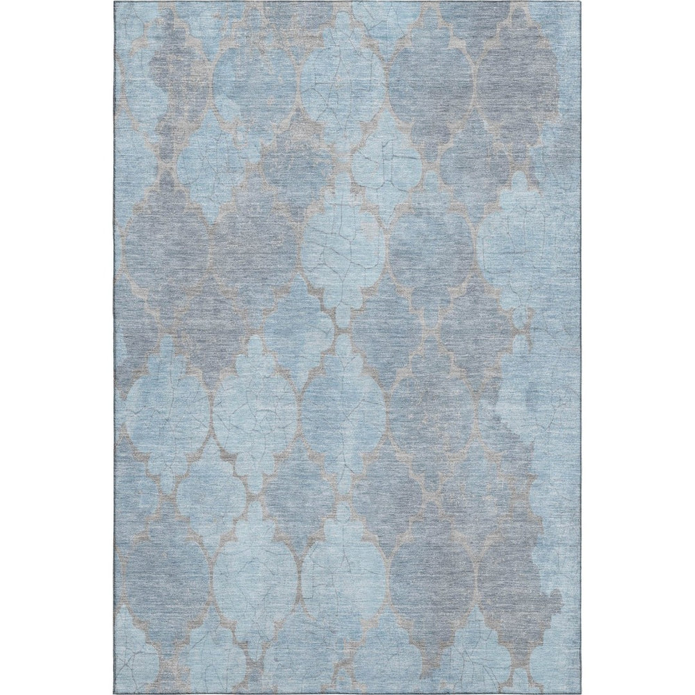 HomeRoots 9' X 12' Denim Blue & Beige Damask Area Rug - Stylish, Washable, UV Protected for Busy Homes 701292