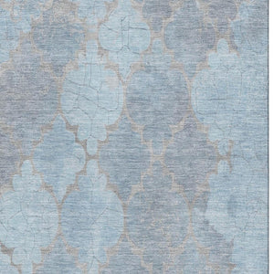 HomeRoots 9' X 12' Denim Blue & Beige Damask Area Rug - Stylish, Washable, UV Protected for Busy Homes 701292