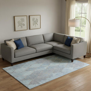 HomeRoots 10' X 14' Denim Blue Damask Area Rug - Washable, UV Protected, Stain-Resistant for Family Spaces 701293