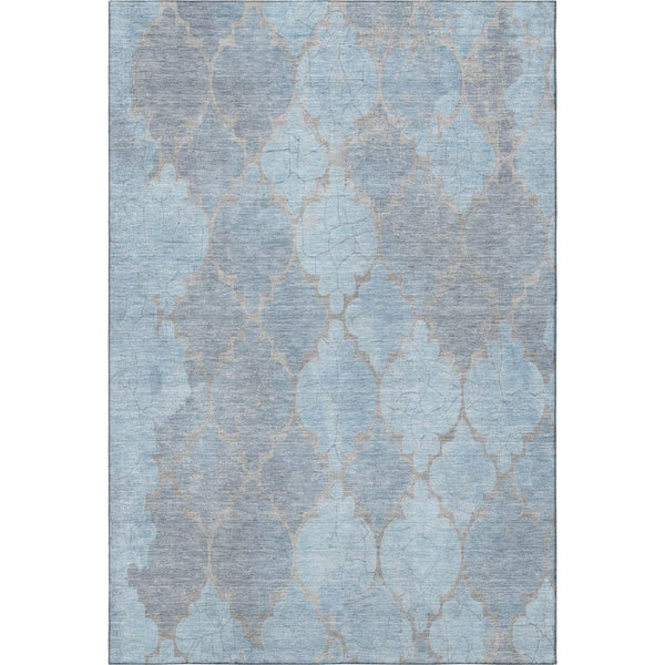 HomeRoots 10' X 14' Denim Blue Damask Area Rug - Washable, UV Protected, Stain-Resistant for Family Spaces 701293