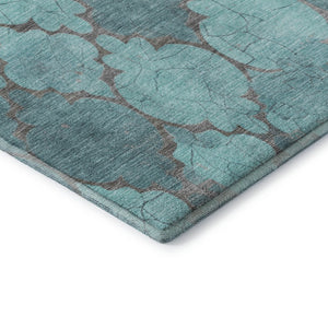 HomeRoots 5' X 8' Teal and Taupe Damask Area Rug - Durable, Washable, UV-Protected for Stylish Homes! 701295