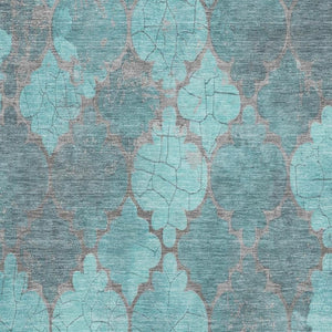 HomeRoots 5' X 8' Teal and Taupe Damask Area Rug - Durable, Washable, UV-Protected for Stylish Homes! 701295