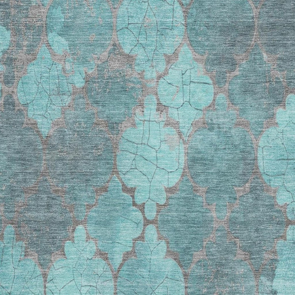 HomeRoots 5' X 8' Teal and Taupe Damask Area Rug - Durable, Washable, UV-Protected for Stylish Homes! 701295
