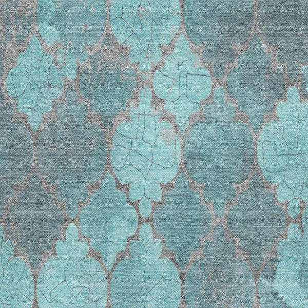 HomeRoots 8' X 10' Elegant Teal & Taupe Damask Area Rug - Washable, UV Protected & Stain Resistant for Homes 701297