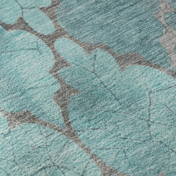 HomeRoots 9' X 12' Teal and Taupe Damask Area Rug - Stylish, Washable, UV-Protected for High-Traffic Spaces 701298