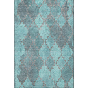 HomeRoots 9' X 12' Teal and Taupe Damask Area Rug - Stylish, Washable, UV-Protected for High-Traffic Spaces 701298