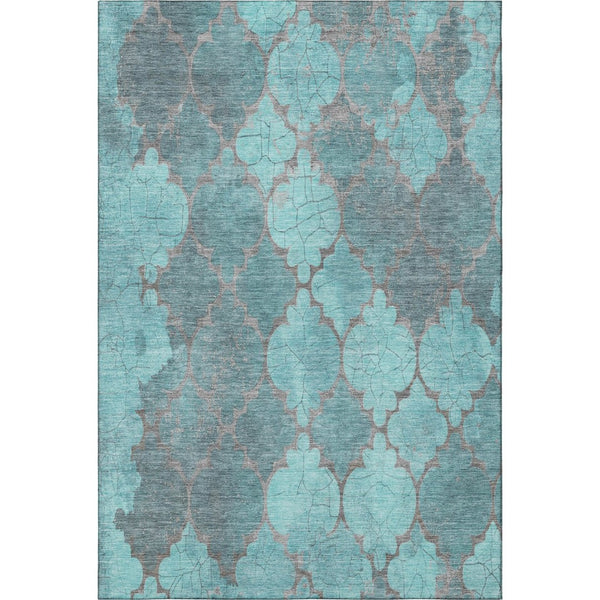 HomeRoots 9' X 12' Teal and Taupe Damask Area Rug - Stylish, Washable, UV-Protected for High-Traffic Spaces 701298